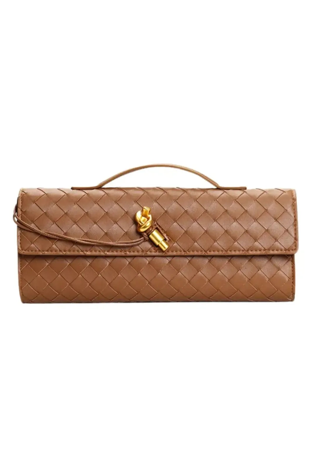 Handwoven Leather Clutch with Gold-Tone Detail